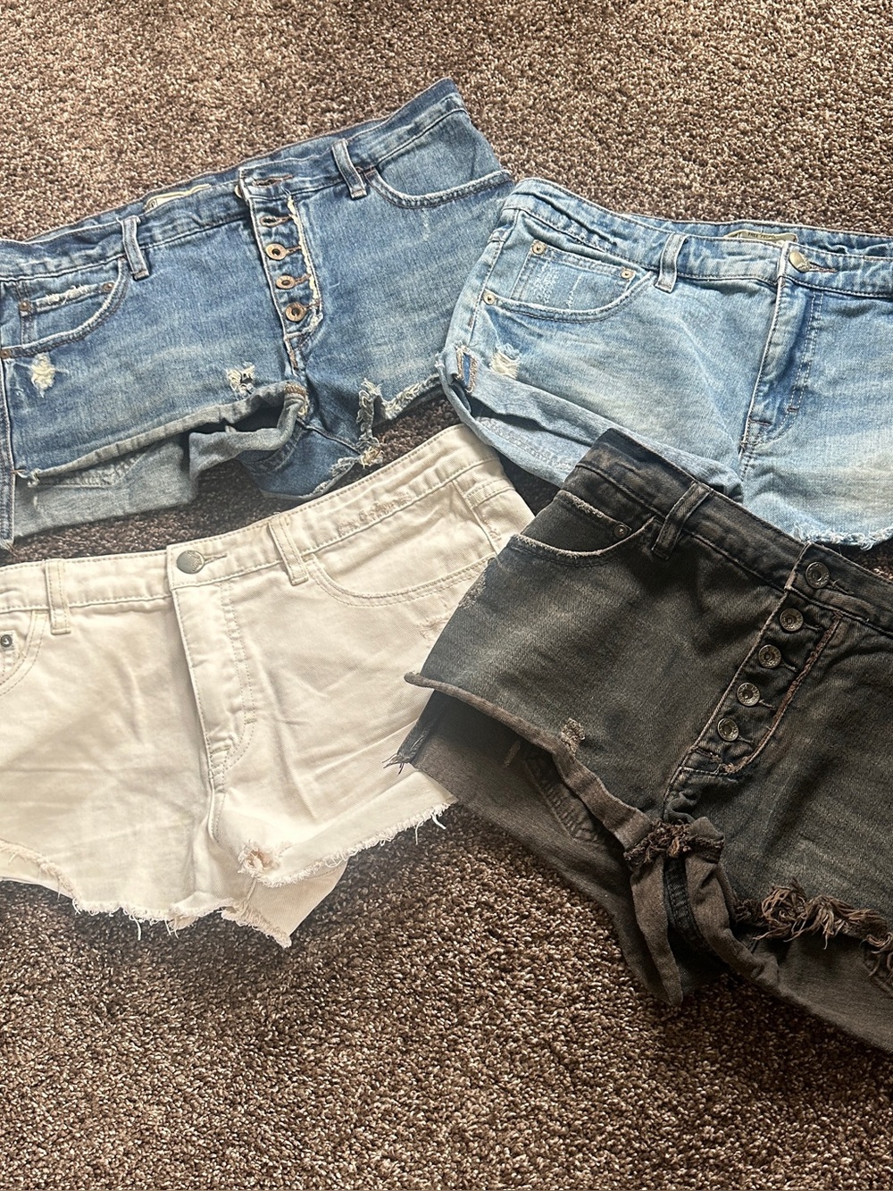 FREE PEOPLE Casual Frayed Denim Shorts - Light Blue, Medium Blue, White, Black
